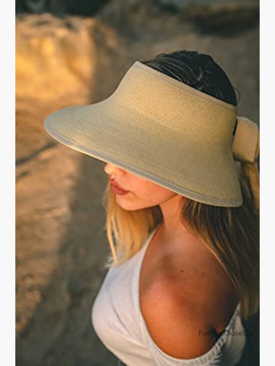 UPF 50+ Wide Brim Sun Visor, Packable Straw Beach Hat main image 6